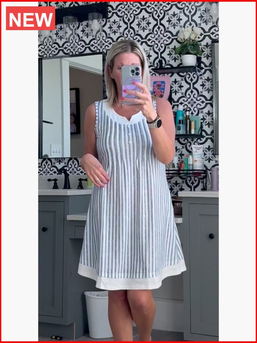 Sleeveless Button Down Beach Coverup Dress with Pockets - Picture 7 of 7